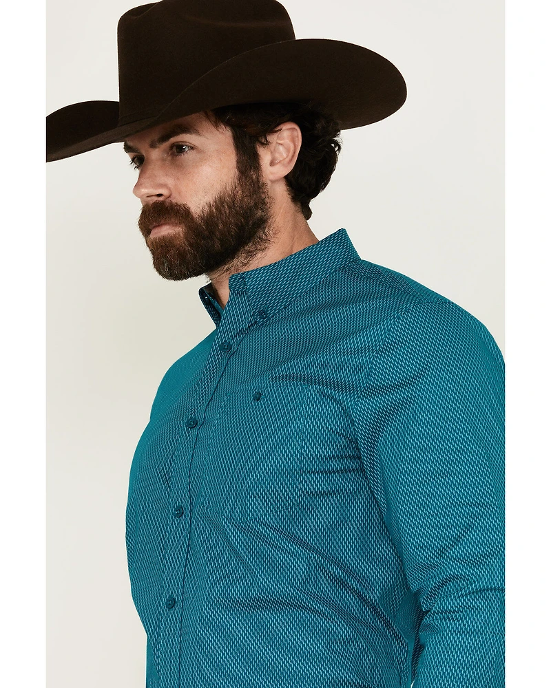 RANK 45® Men's Wagon Geo Print Long Sleeve Button-Down Performance Stretch Western Shirt