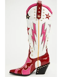 Azalea Wang Women's Cheona Star Studded Inlay Tall Fashion Boots - Snip Toe