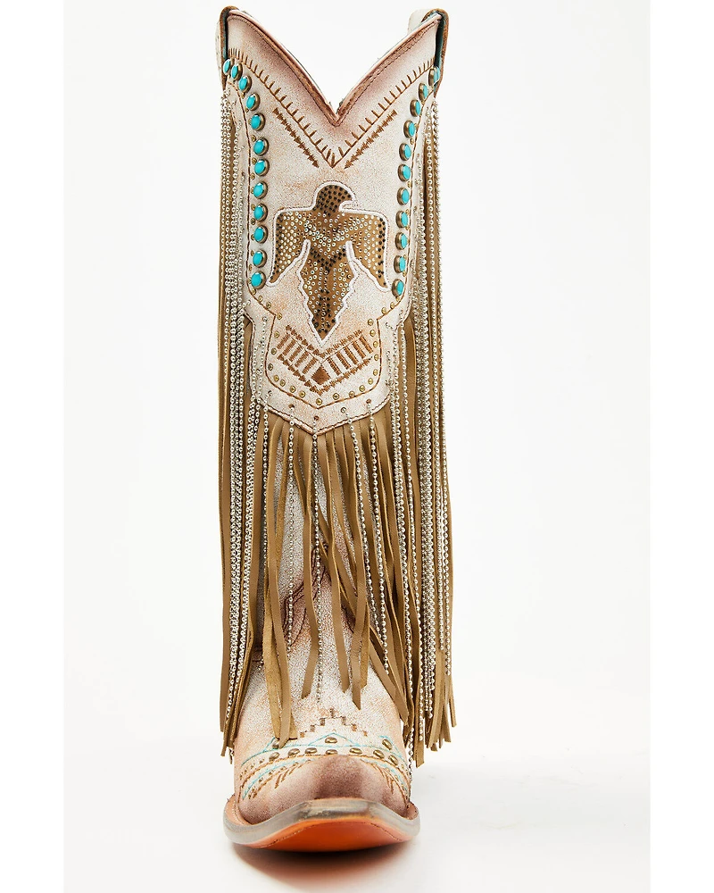 Corral Women's Embroidered and Crystal Eagle Fringe Western Boots - Snip Toe