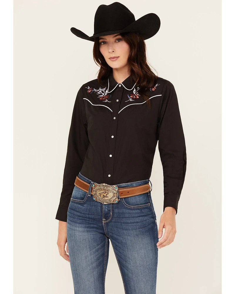 Ely Walker Women's Floral Embroidered Long Sleeve Snap Western Shirt