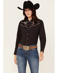 Ely Walker Women's Floral Embroidered Long Sleeve Snap Western Shirt