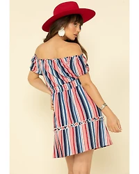 Rock & Roll Denim Women's Stripe Off The Shoulder Mini Dress