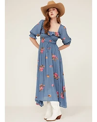 Wild Moss Women's Floral Embroidered Midi Dress