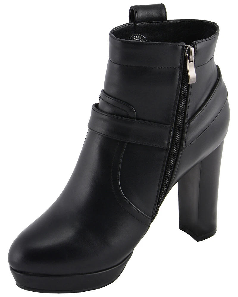 Milwaukee Leather Women's Block Heel Harness Booties - Round Toe