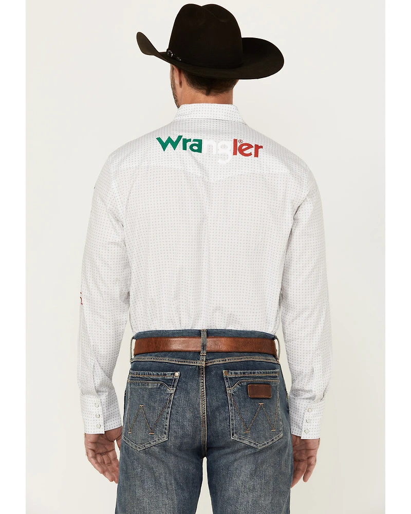Wrangler Men's Mexico Logo Geo Print Long Sleeve Snap Western Shirt