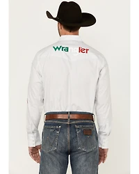 Wrangler Men's Mexico Logo Geo Print Long Sleeve Snap Western Shirt