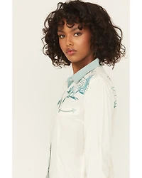 Panhandle Women's Retro Roping Cowgirl Embroidered Long Sleeve Pearl Snap Western Shirt