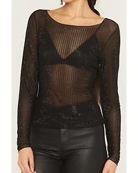 Idyllwind Women's Hollyhock Rhinestone Mesh Long Sleeve Shirt