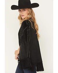 Rock & Roll Denim Women's Fringe Studded Faux Suede Embroidered Cap