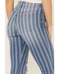 Cello Women's Stripe Destruction Flare Jeans