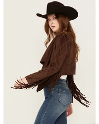 Shyanne Women's Open Front Faux Suede Fringe Jacket
