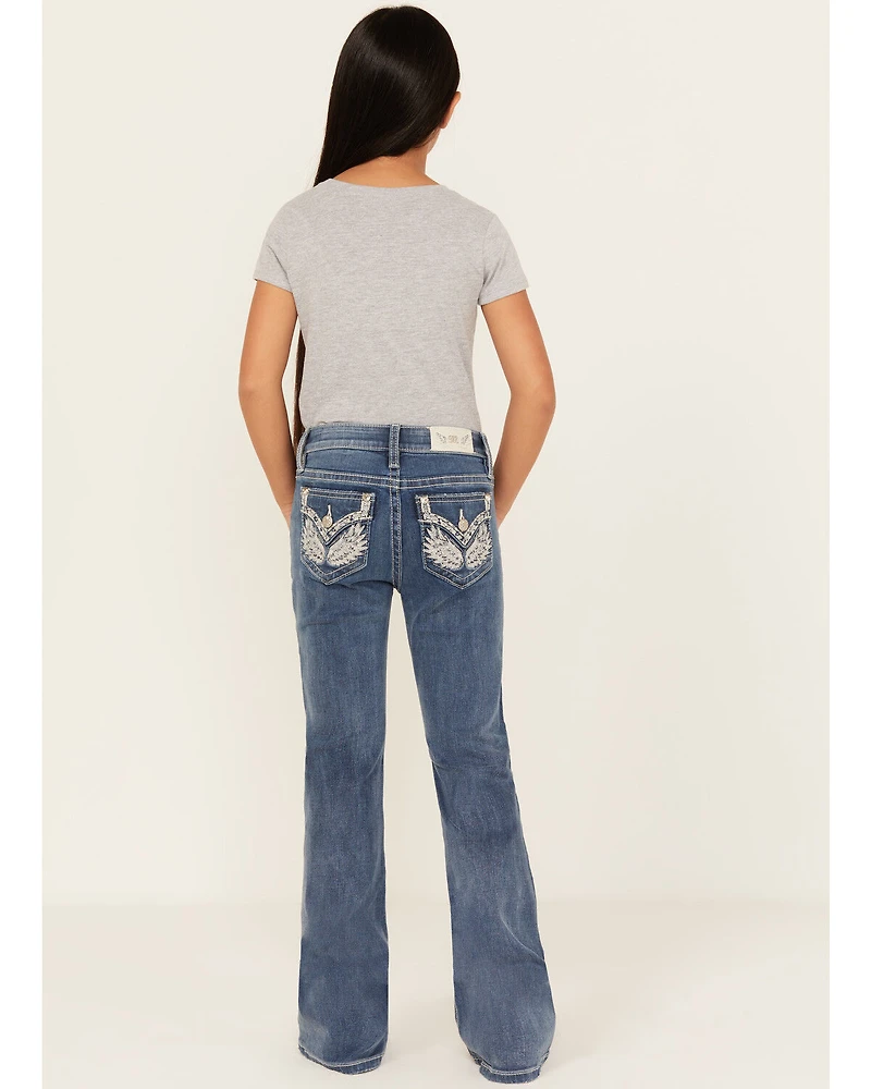 Miss Me Girls' Light Wash Wing Pocket Bootcut Stretch Denim Jeans
