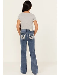 Miss Me Girls' Light Wash Wing Pocket Bootcut Stretch Denim Jeans