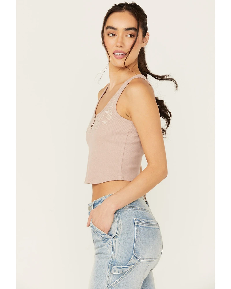 Cleo + Wolf Women's Aurora Embroidered Henley Rib Knit Tank