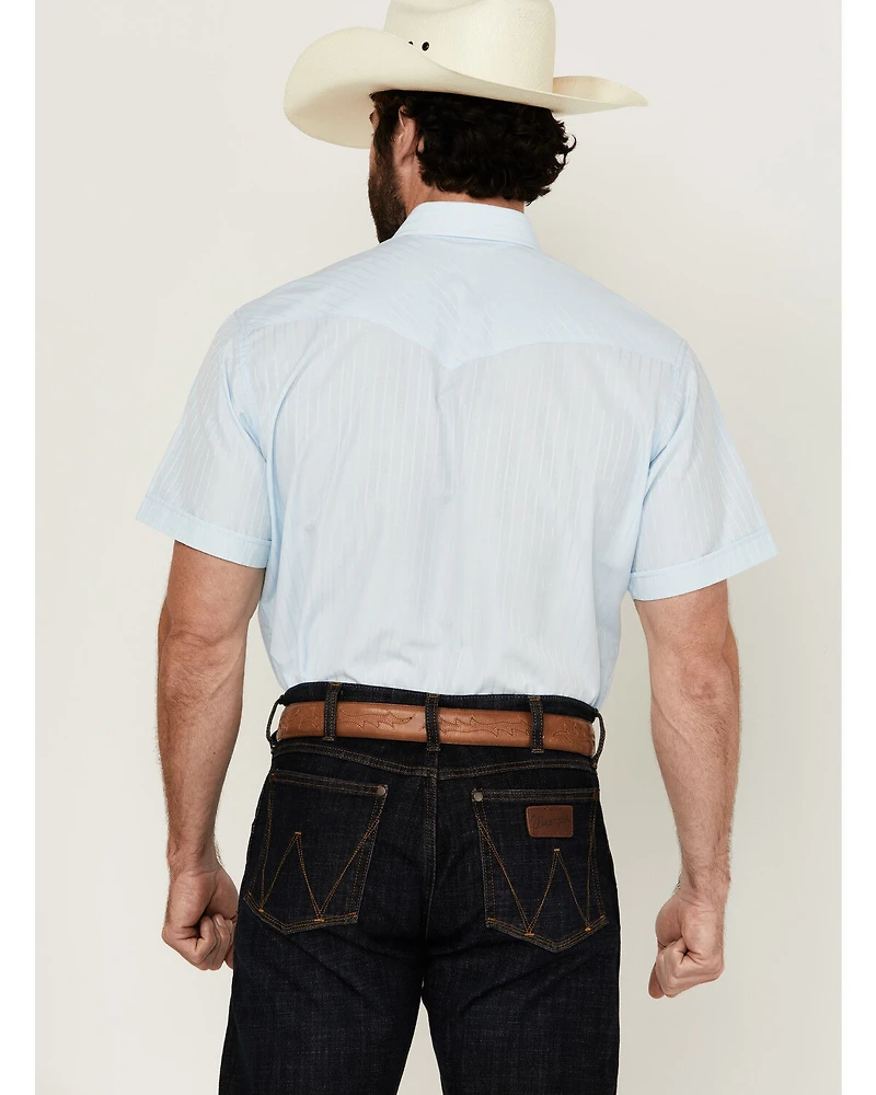 Rodeo Clothing Men's Tonal Satin Striped Short Sleeve Pearl Snap Western Shirt