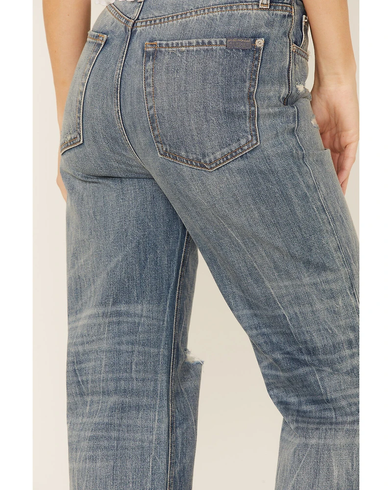 7 For All Mankind Women's Easy Straight Distressed Denim Jeans