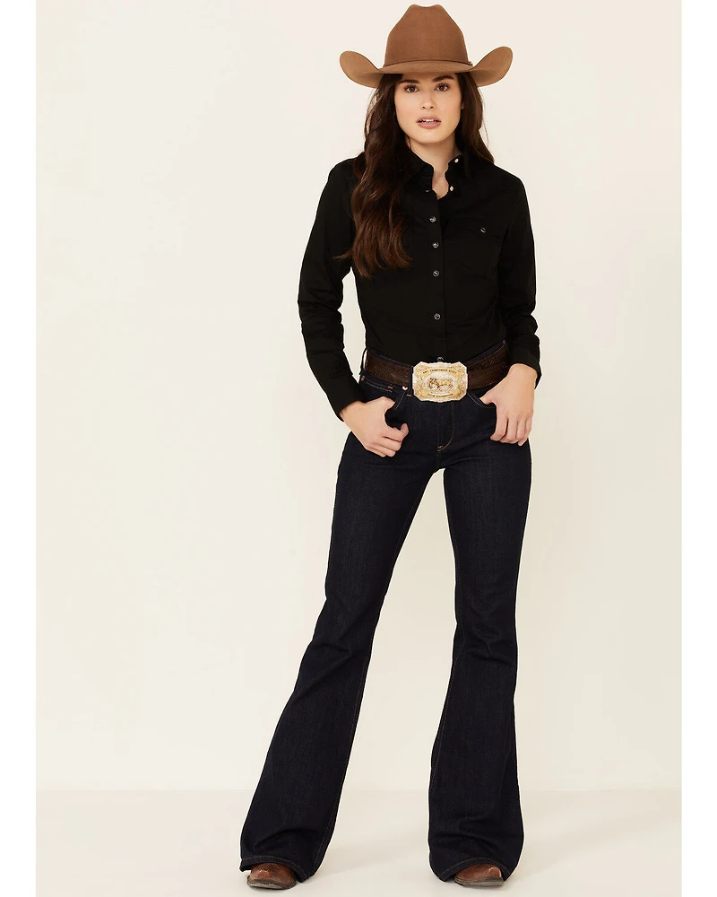 Wrangler Women's Long Sleeve Snap Stretch Western Top
