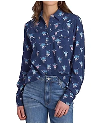 Roper Women's Floral Steer Head Long Sleeve Pearl Snap Western Shirt