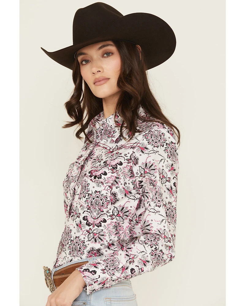 Cowgirl Hardware Women's Paisley Print Long Sleeve Snap Stretch Western Shirt