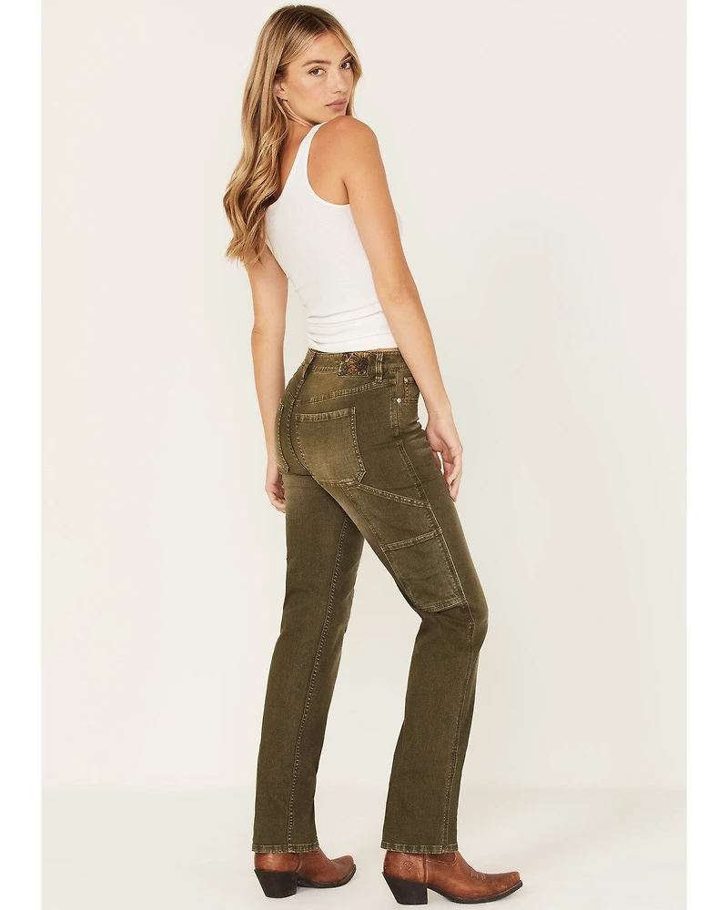 Cleo + Wolf Women's High Rise Cargo Straight Jeans