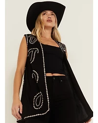 Fornia Women's Paisley Studded Longline Vest