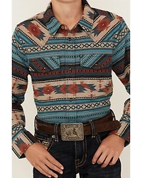 Cody James Boys' Bandera Southwestern Print Long Sleeve Snap Flannel Shirt