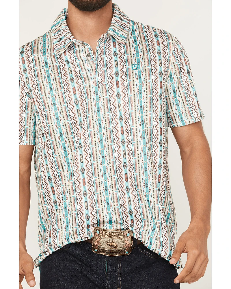 Panhandle Slim Men's Southwestern Striped Short Sleeve Pearl Snap Performance Polo