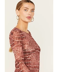 Vocal Women's Snake Print Long Sleeve Mesh Top