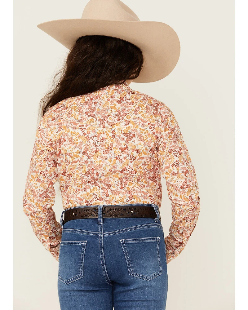 Shyanne Girls' Ash Floral Print Long Sleeve Pearl Snap Stretch Western Shirt
