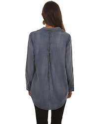 Honey Creek by Sully Women's Denim Hi-Low Lace-Up Blouse