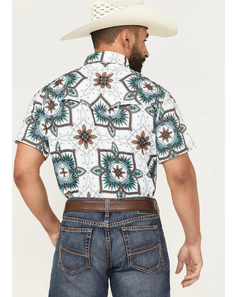 Rock & Roll Denim Men's Medallion Print Short Sleeve Snap Stretch Western Shirt