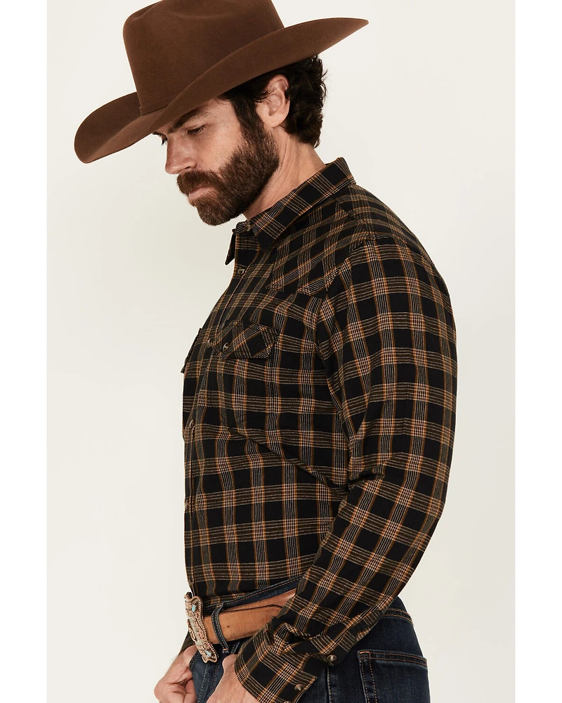 Blue Ranchwear Men's Cedar Plaid Print Long Sleeve Snap Western Shirt