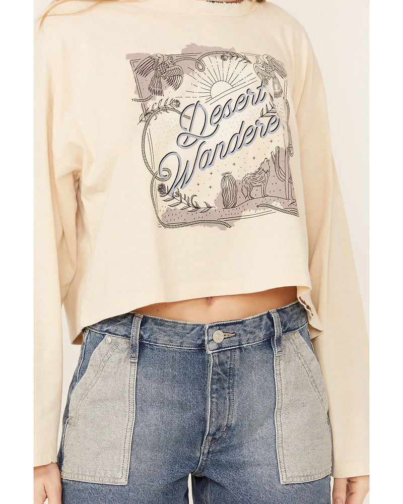 Cleo + Wolf Women's Athena Long Sleeve Cropped Mock Neck Graphic Tee