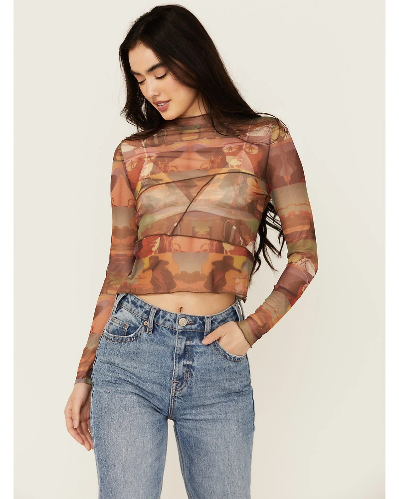 Rock & Roll Denim Women's Scenic Mesh Long Sleeve Top