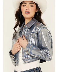 Vibrant Denim Women's Metallic Cropped Jacket