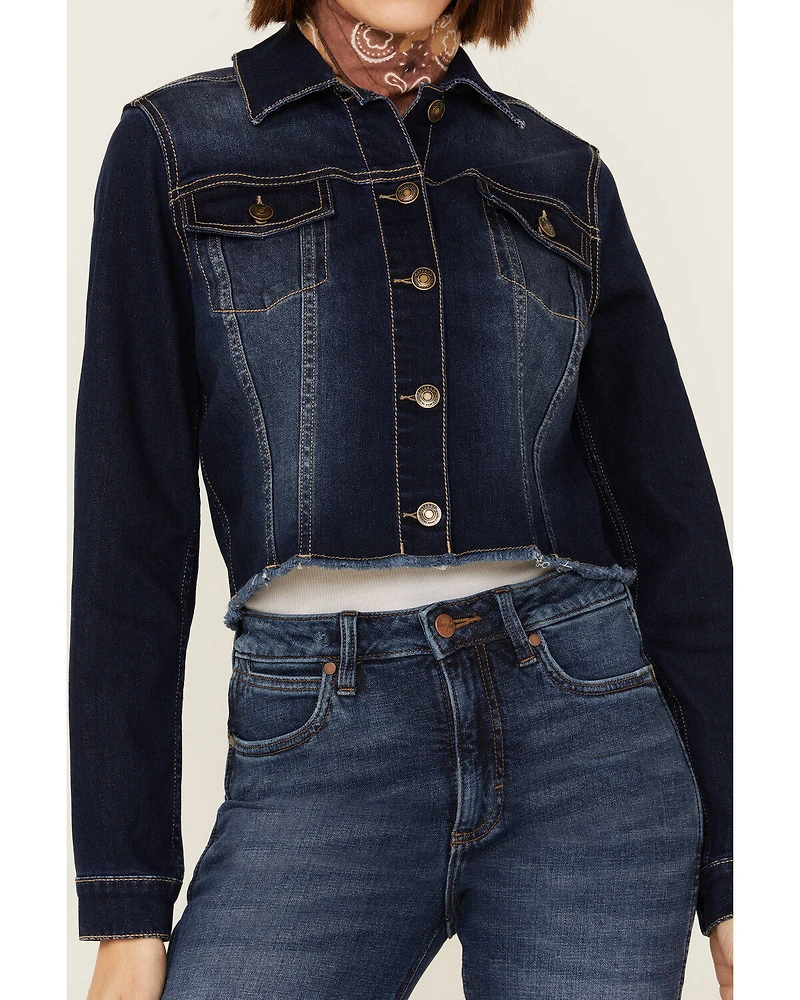 Shyanne Women's Southwestern Embroidered Cropped Denim Jacket