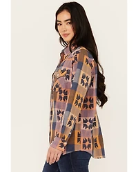 Wrangler Retro Women's Western Vintage Plaid Print Boyfriend Long Sleeve Snap Shirt