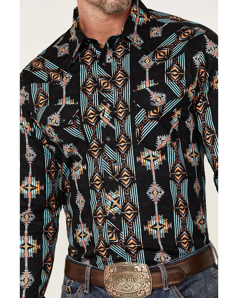Rock & Roll Denim Men's Vertical Southwestern Print Long Sleeve Snap Western Shirt