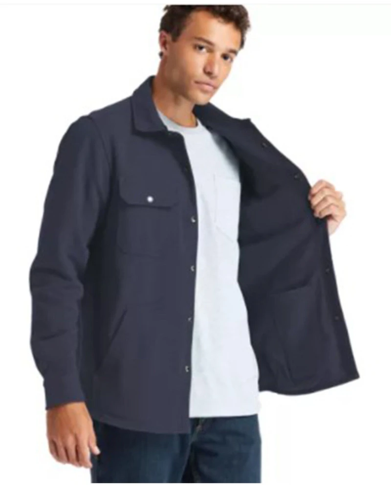 Timberland PRO Men's Solid Indigo Mill River Long Sleeve Button Down Fleece Work Shirt Jacket