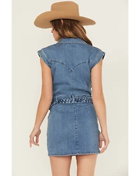 Rock & Roll Denim Women's Medium Wash Braided Short Sleeve Mini Dress