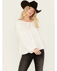 Cleo + Wolf Women's Tiered Flowy Tie Front Blouse