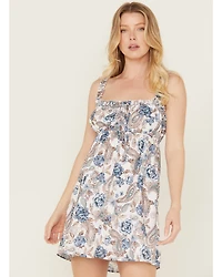 Wild Moss Women's Ruffle Trim Floral Print Mini Dress