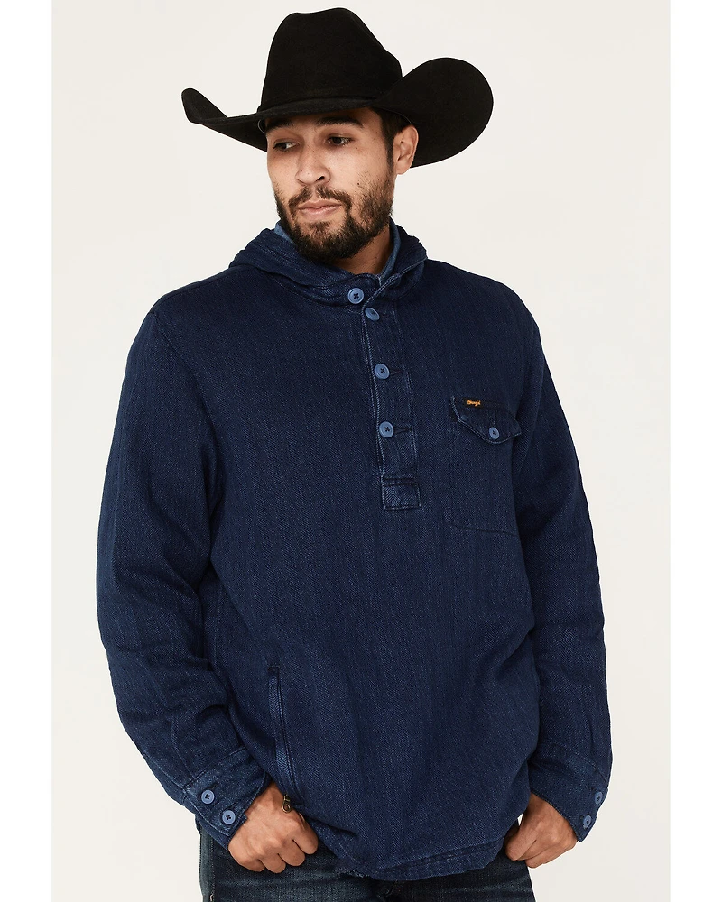 Wrangler Men's Solid Lightweight 1/4 Button Front Unlined Hooded Pullover