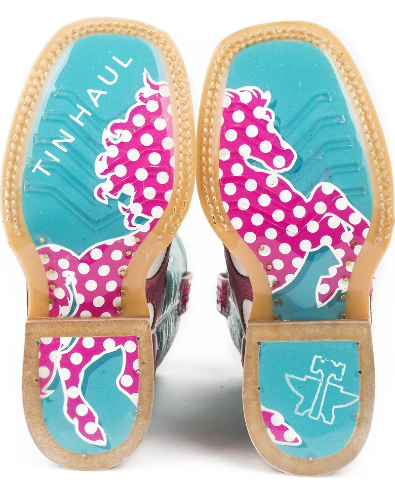 Tin Haul Girls' Little Miss Dotty Horse Boots - Square Toe