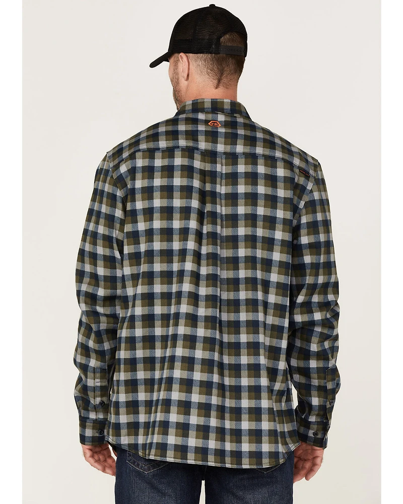 Hawx Men's FR Buffalo Plaid Print Long Sleeve Button-Down Work Shirt - Big
