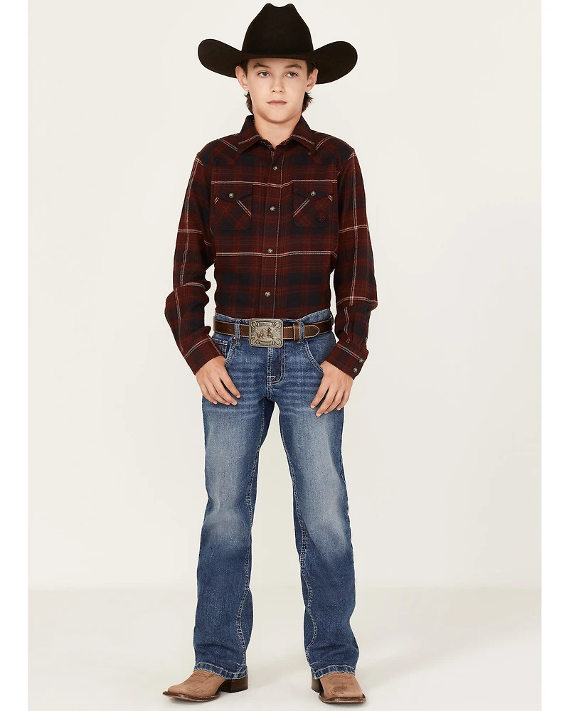 Ariat Boys' Retro Heather Plaid Print Long Sleeve Snap Shirt