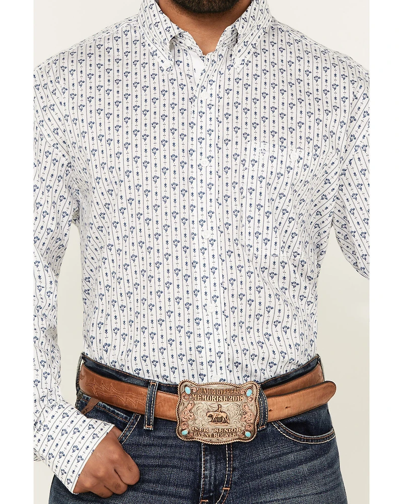 George Strait by Wrangler Men's Floral Striped Long Sleeve Button-Down Stretch Western Shirt - Tall
