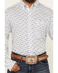 George Strait by Wrangler Men's Floral Striped Long Sleeve Button-Down Stretch Western Shirt - Tall
