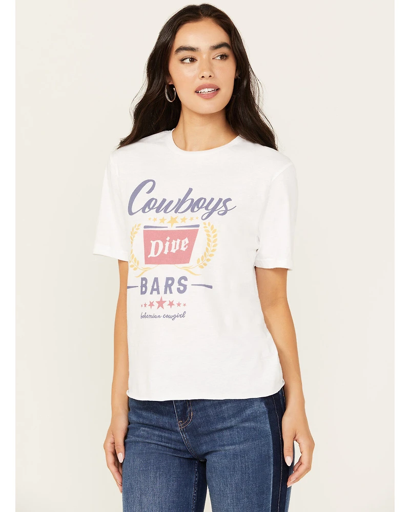 Bohemian Cowgirl Women's Cowboys & Dive Bars Short Sleeve Cropped Graphic Tee