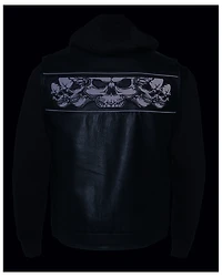 Milwaukee Leather Men's Concealed Carry Vest with Reflective Skulls and Removeable Hoodie